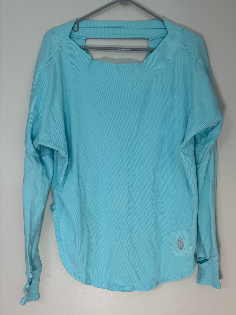 FP Movement by Free People Aqua Ribbed Crewneck Pullover